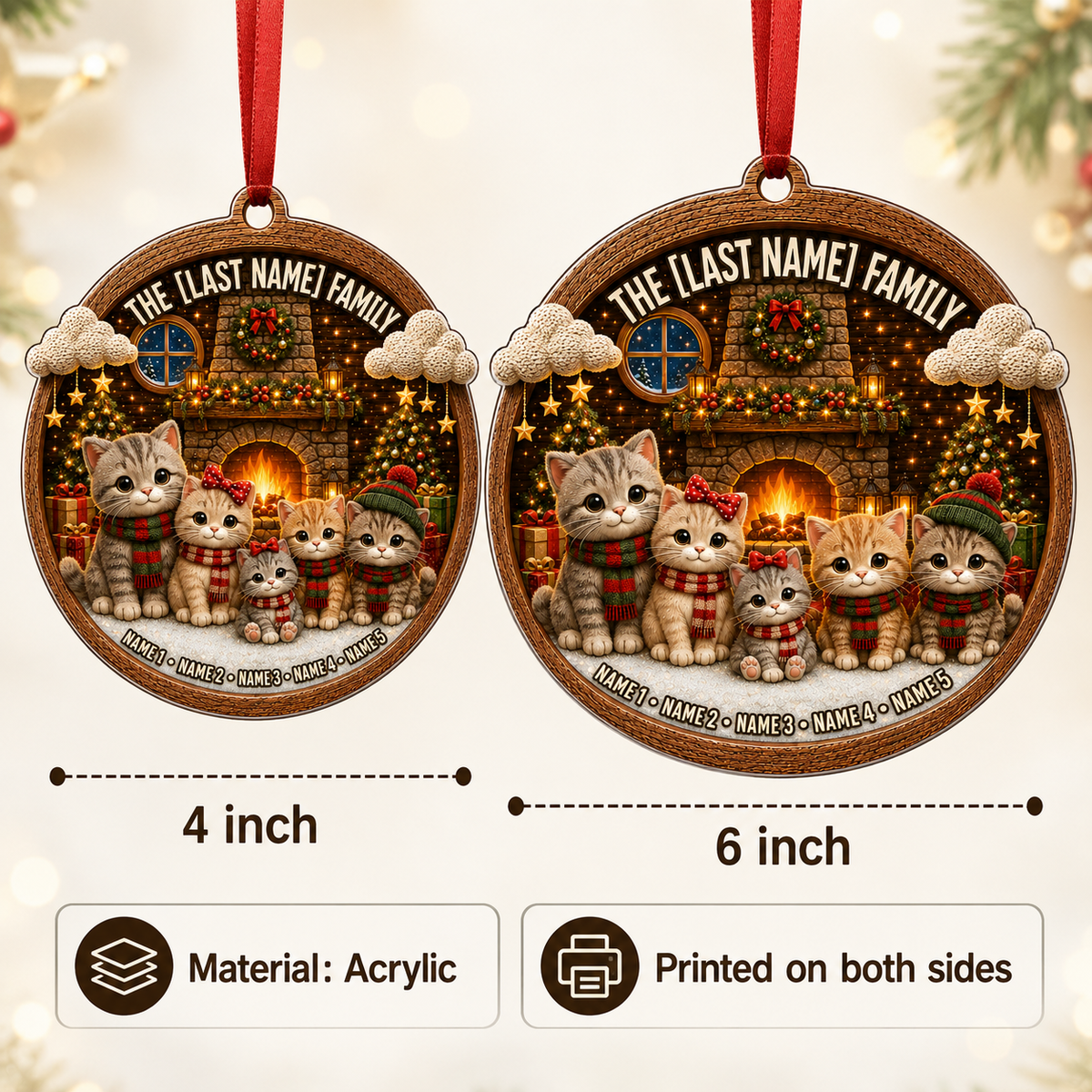Christmas Family Wood Cat