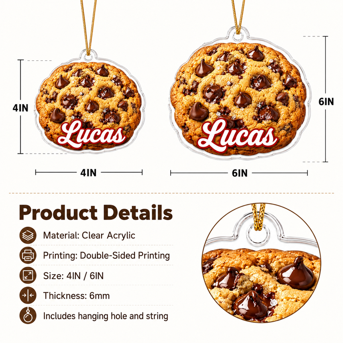 Breakfast Custom Name Chocolate Chip Cookie Acrylic