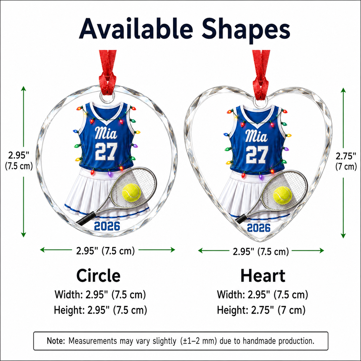 Custom Photo Sport Glass Ornament Tennis Blue Jersey