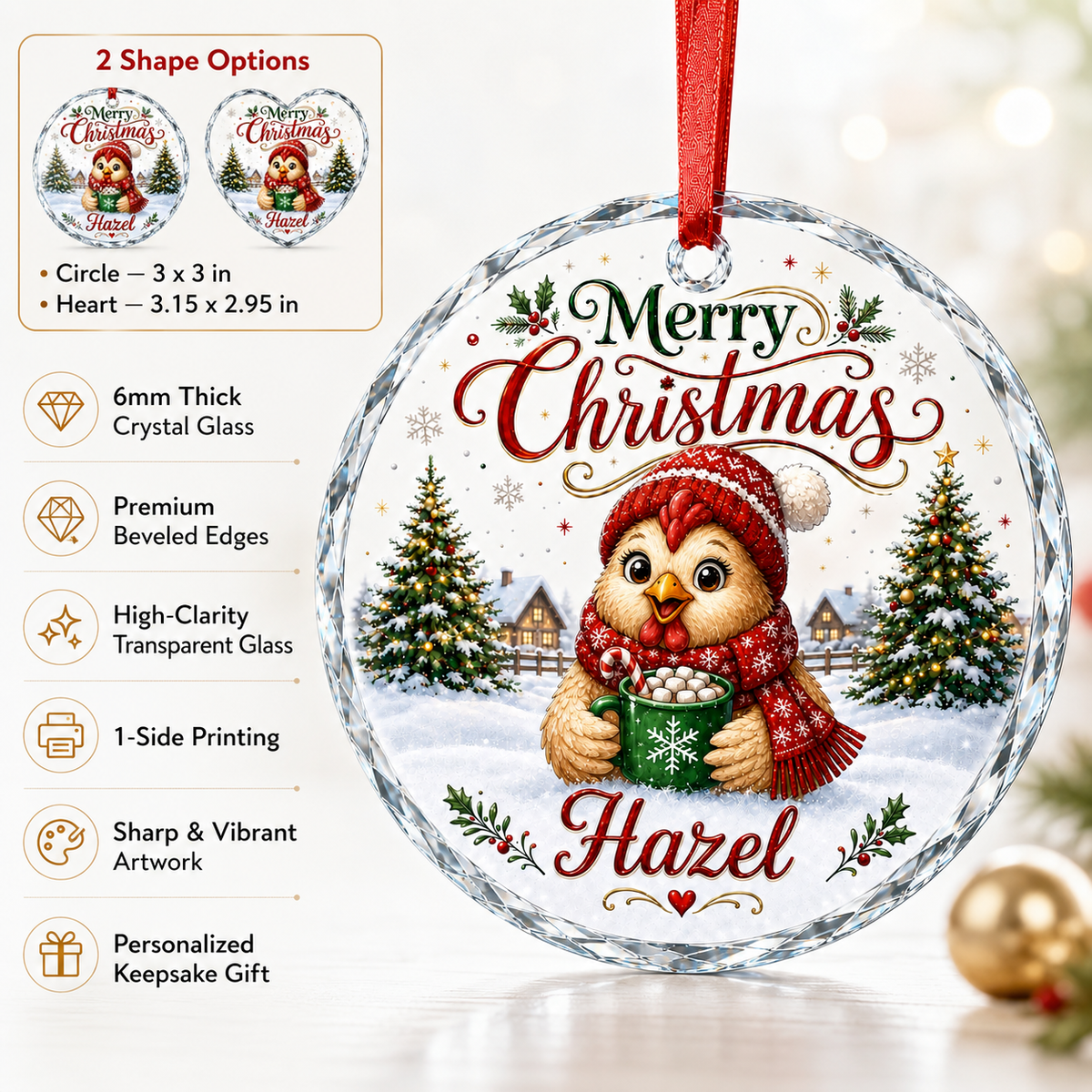Christmas Glass Animal Chicken