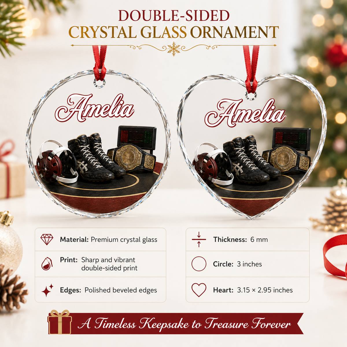 Sports Glass Ornament Wrestling