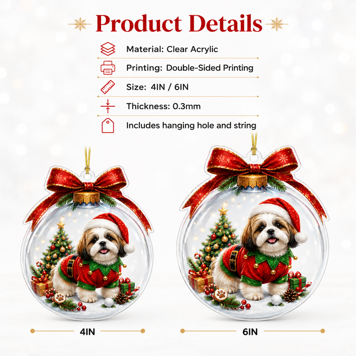 Dog Santa Bauble Ball Shih Tzu