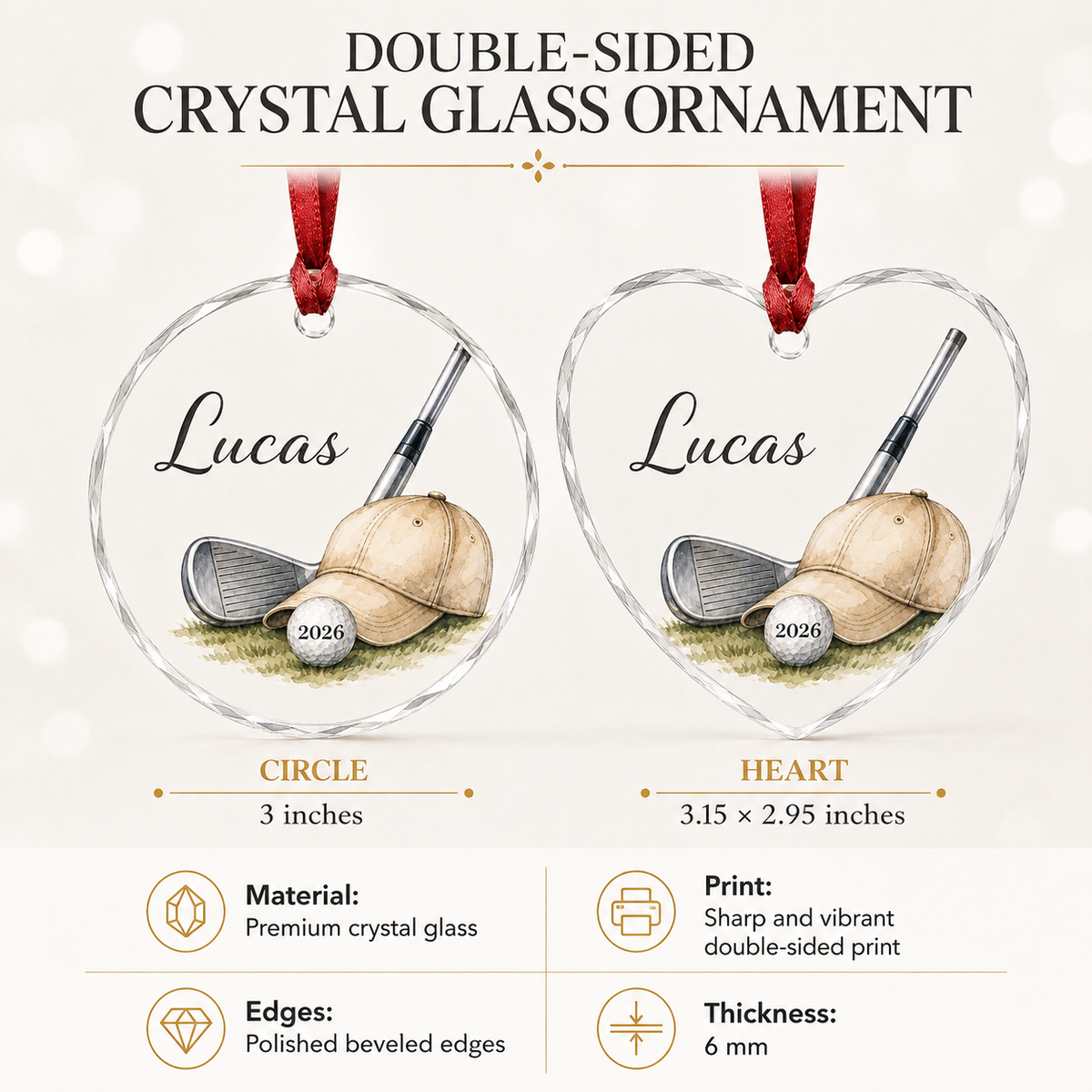 Sport Glass Ornament Golf Gear