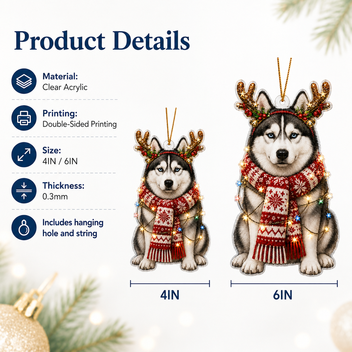Dog Decor with Antlers & Scarf Siberian Husky