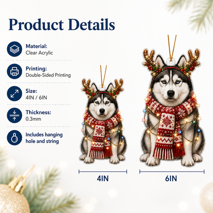 Dog Decor with Antlers & Scarf Siberian Husky