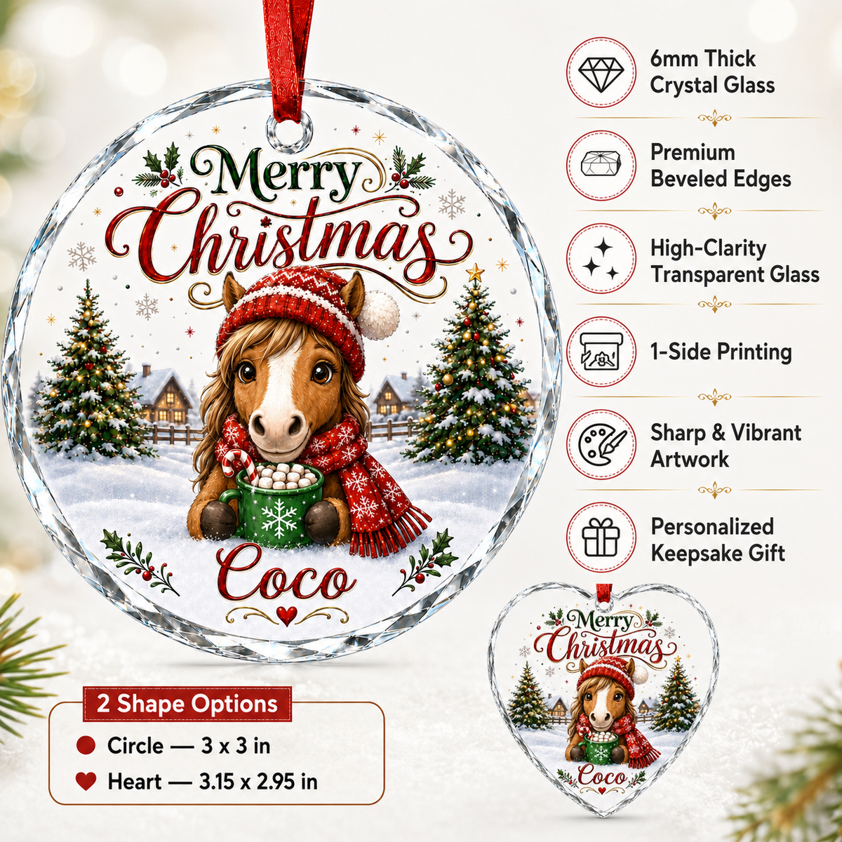 Christmas Glass Animal Horse