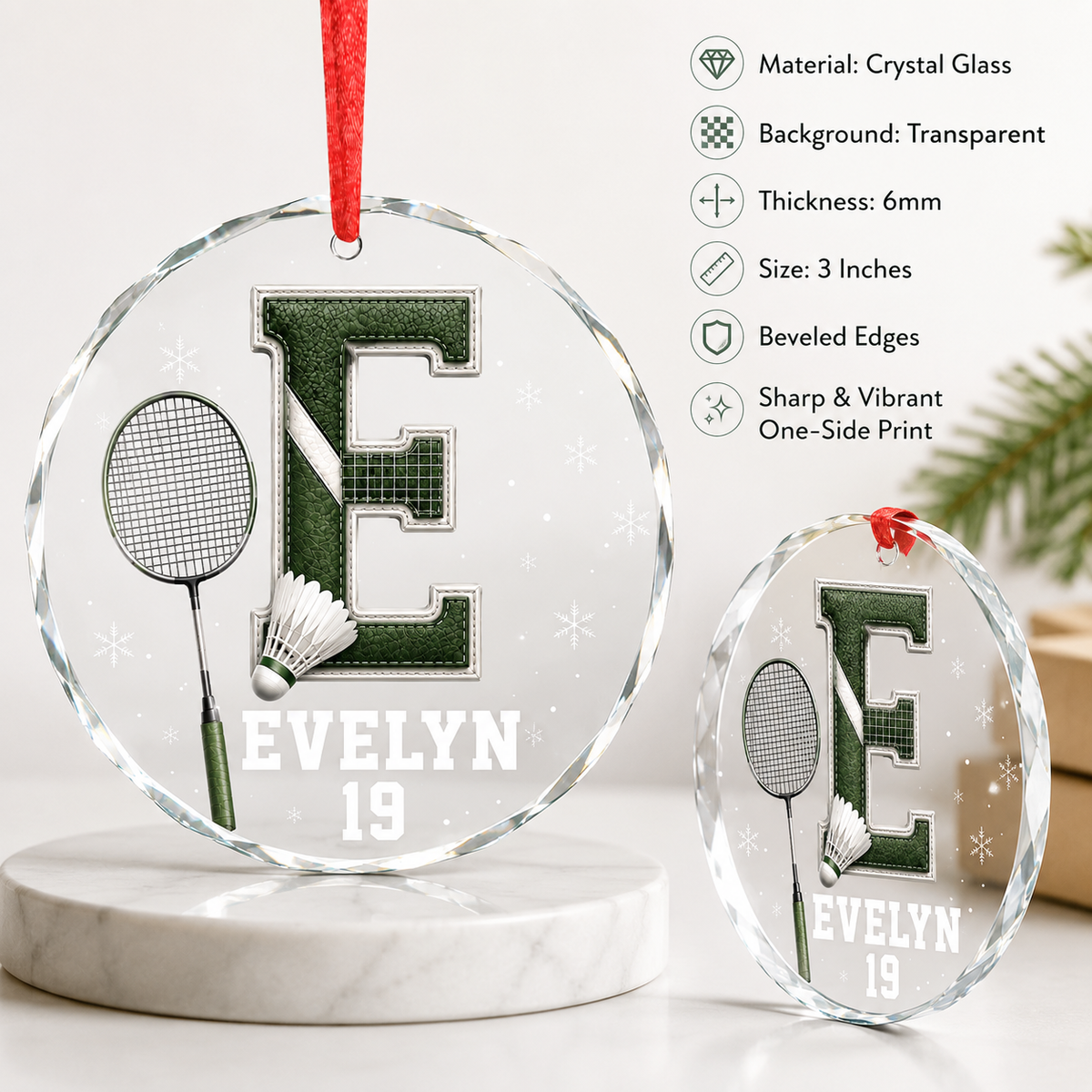 Sport Glass Alphabet Name Badminton