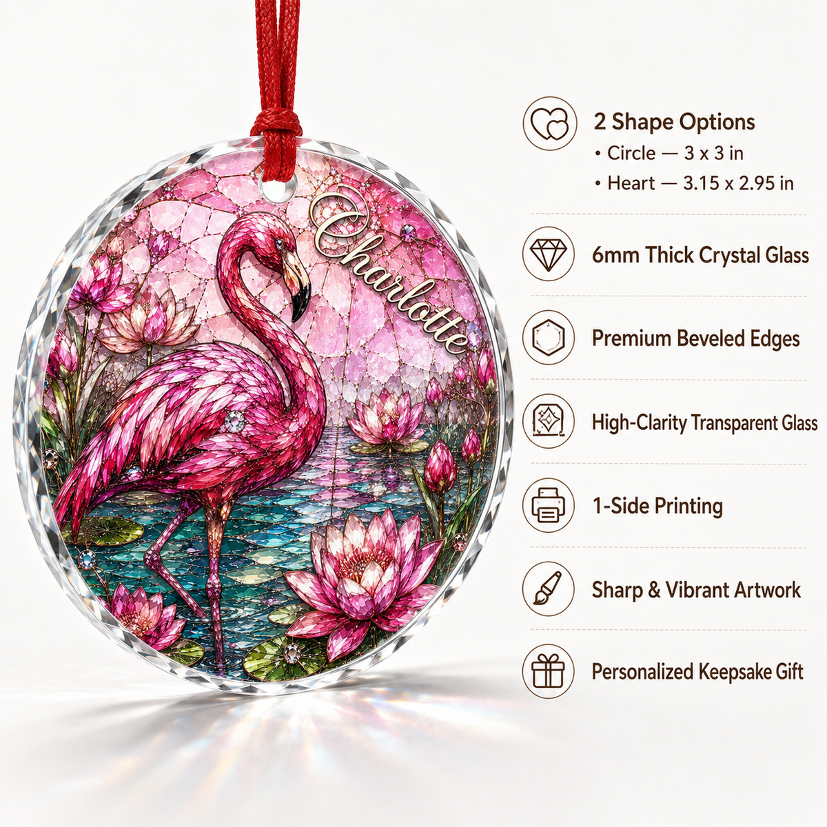 Custom Name Glass Animal Flamingo