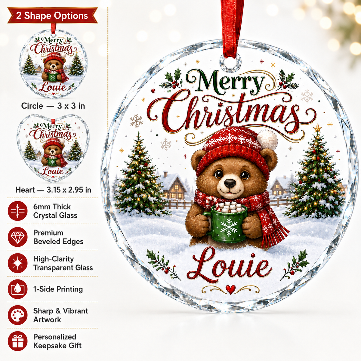 Christmas Glass Animal Bear