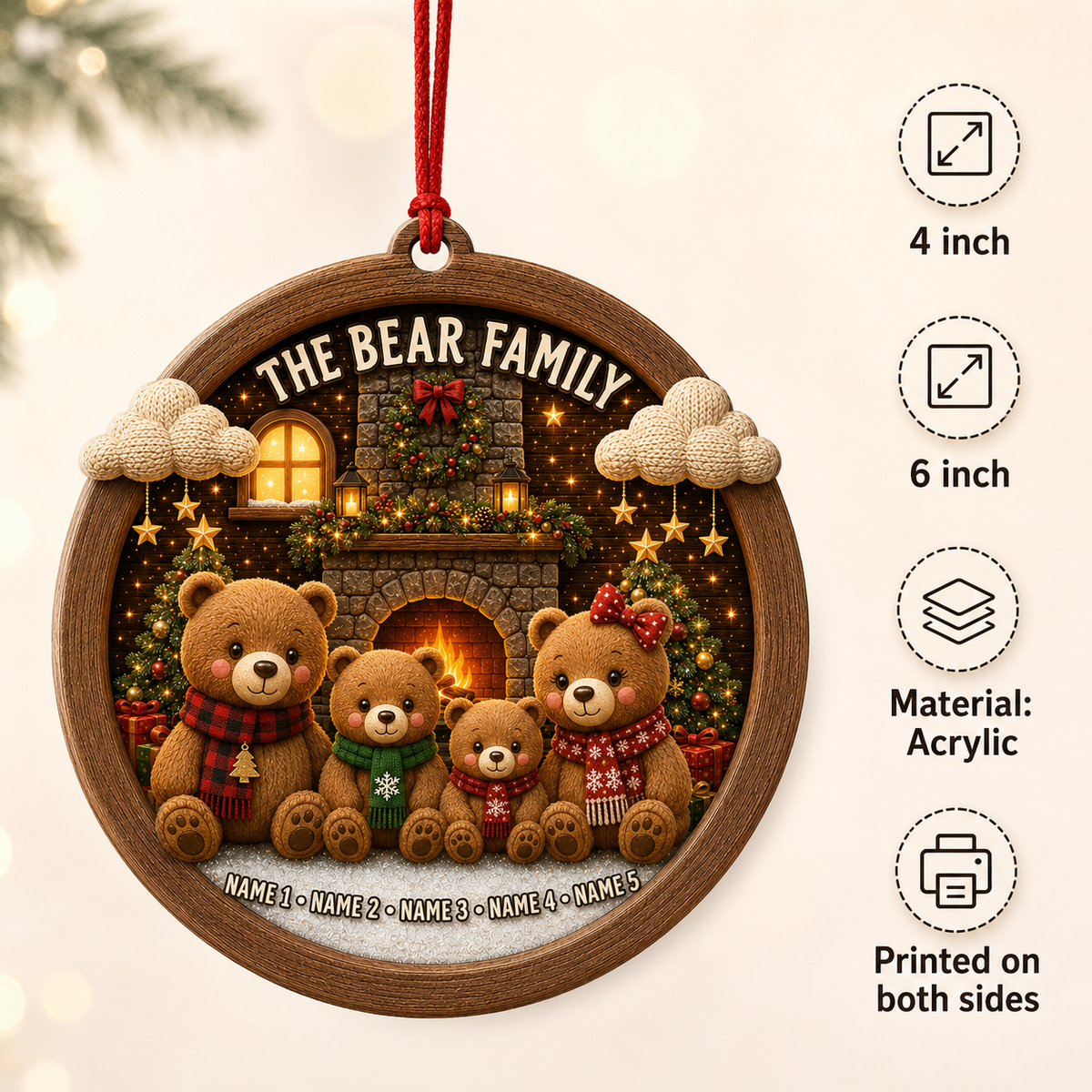 Christmas Family Wood Bear