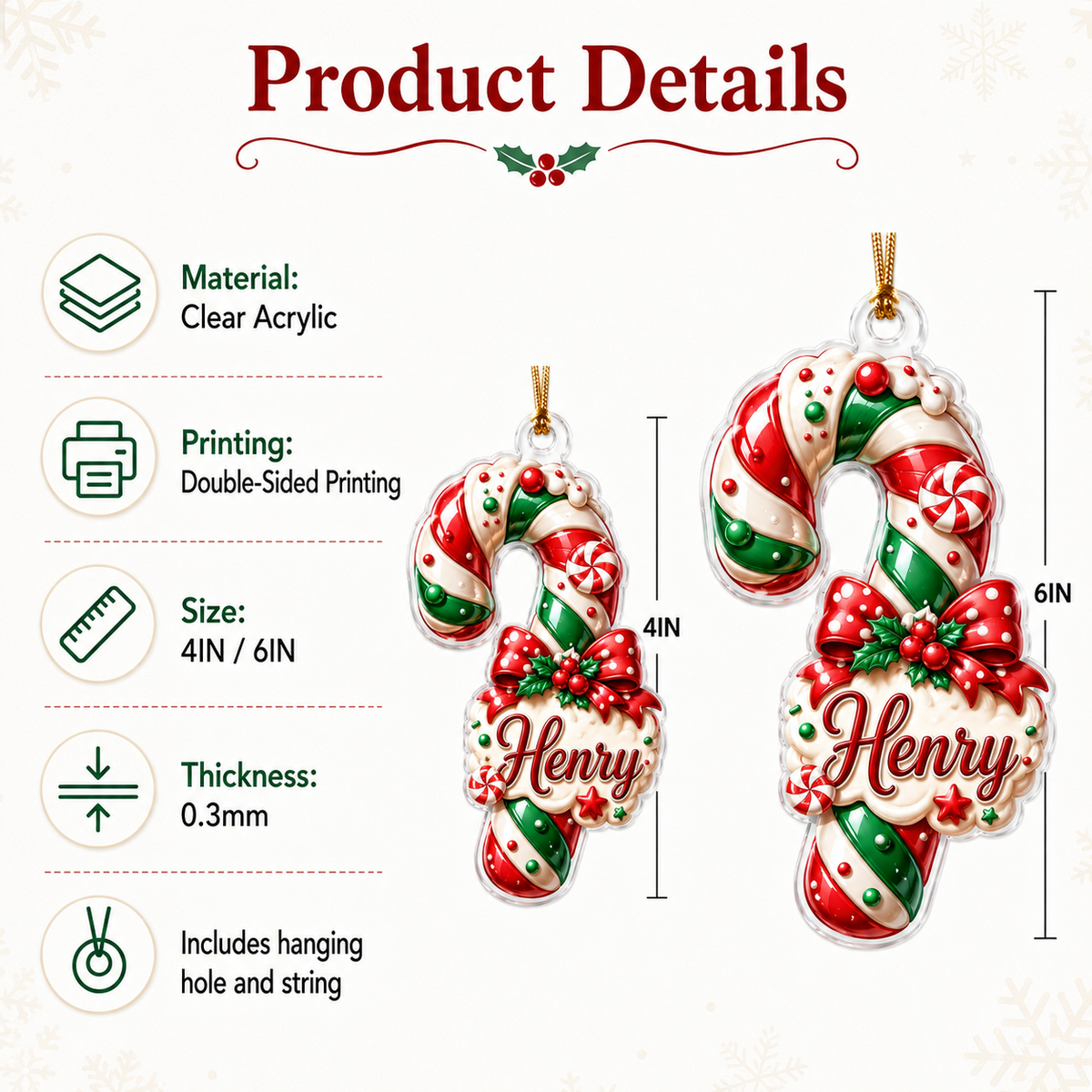 Custom Dessert Candy Cane Acrylic