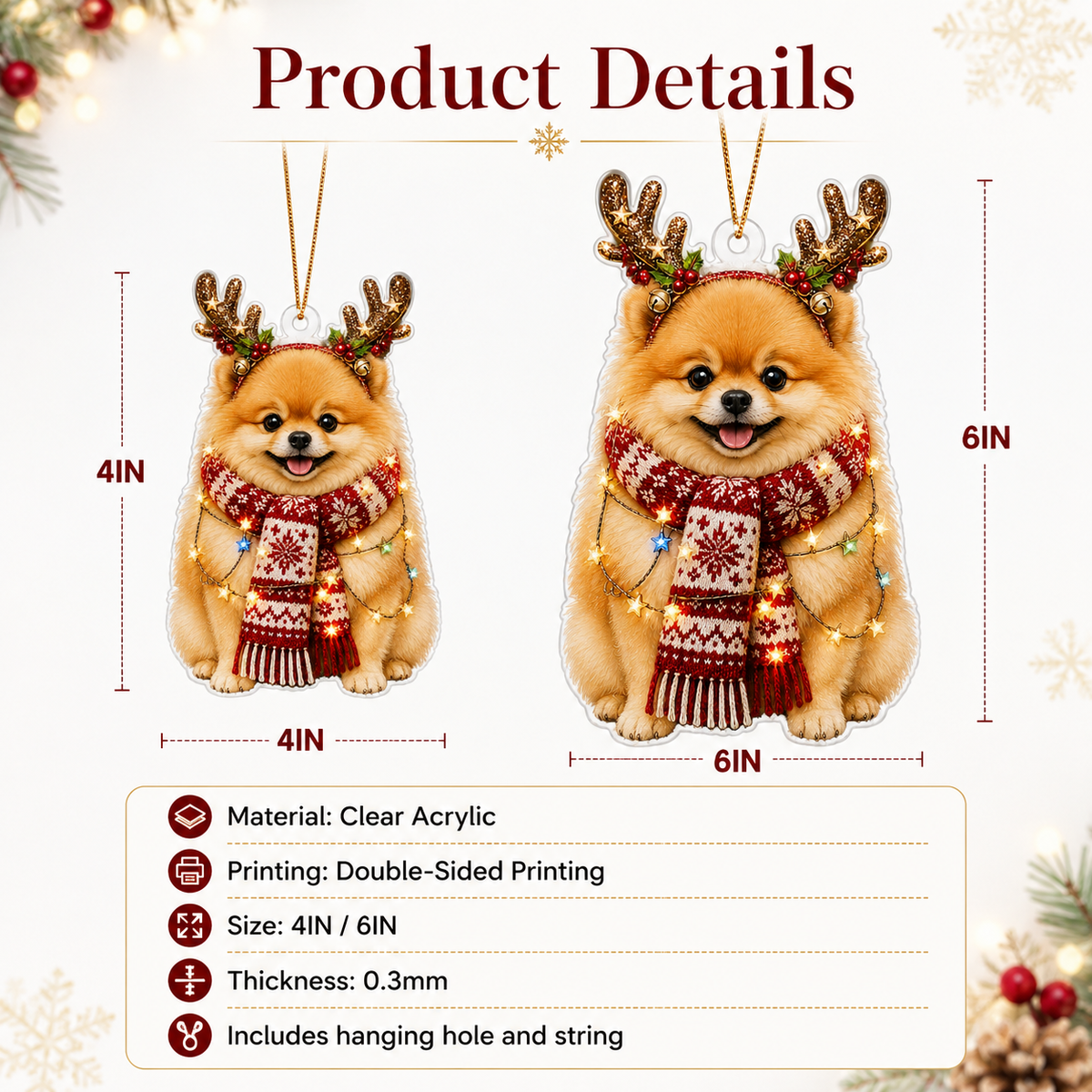 Dog Decor with Antlers & Scarf Pomeranian