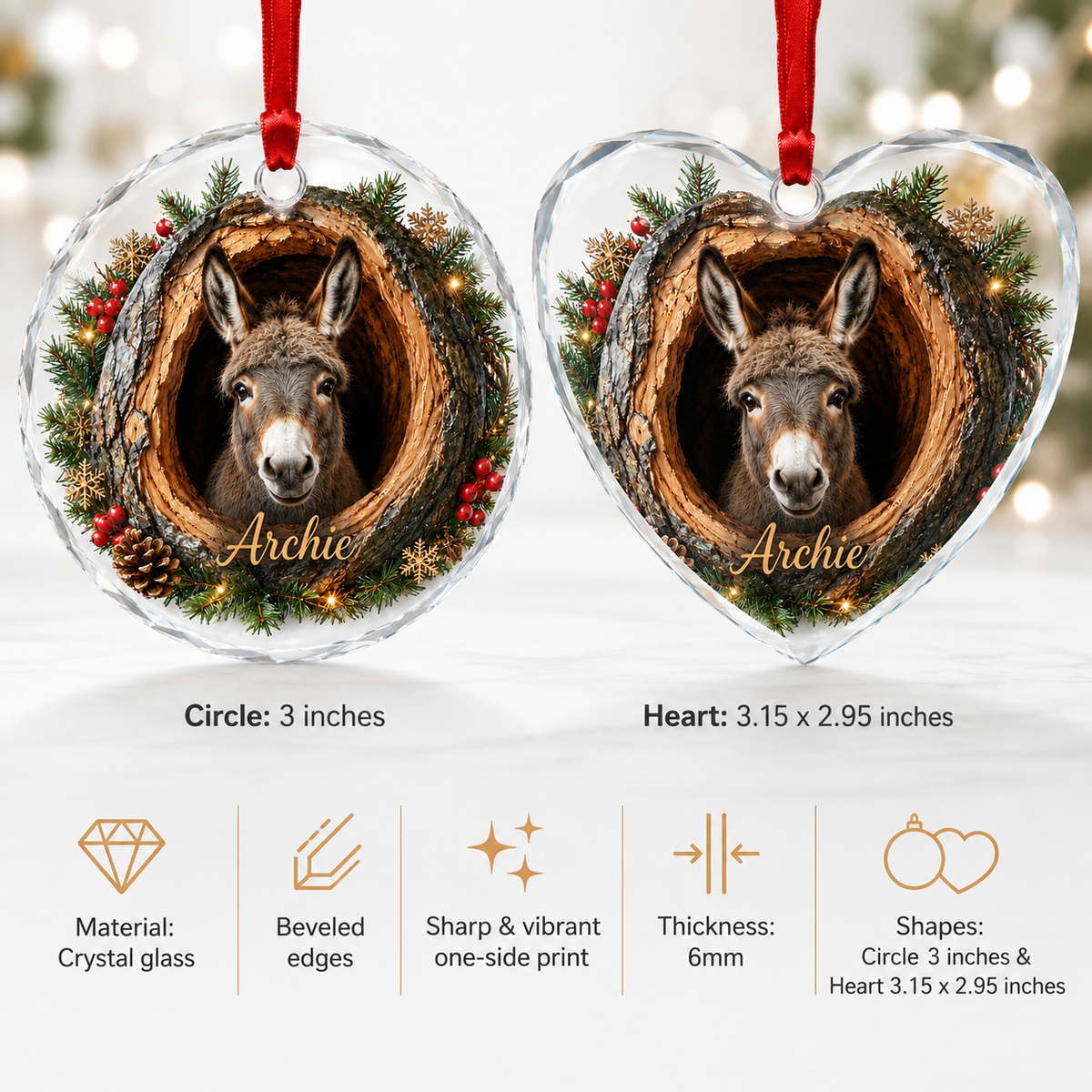 Animal Glass Ornament Tree Hollow Donkey