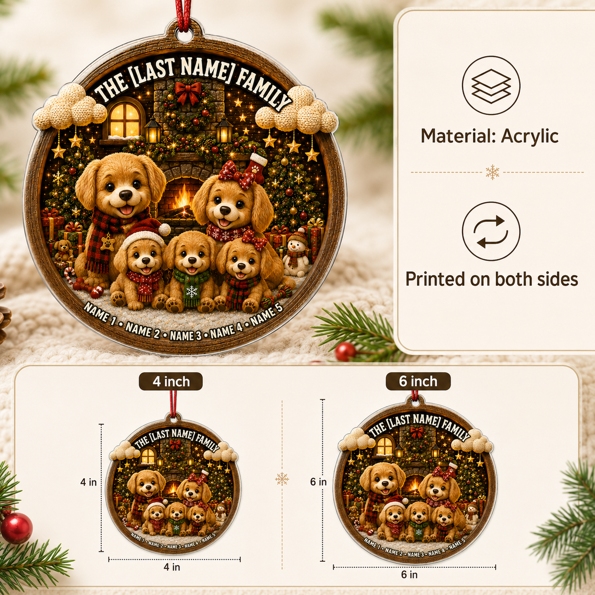 Christmas Family Wood Dog