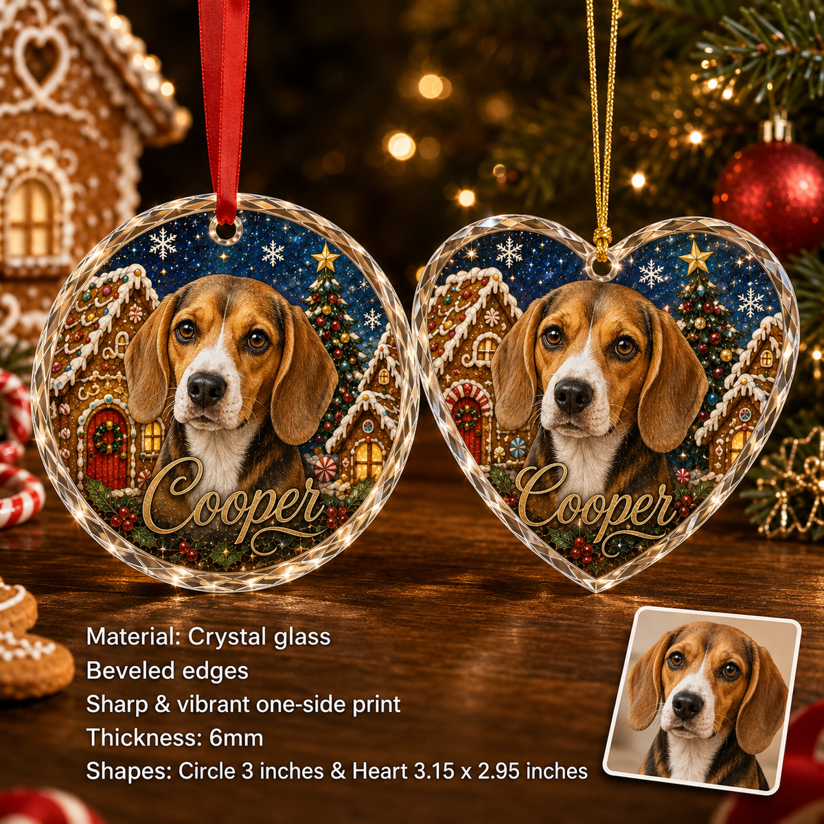 Custom Photo Dog Glass Dog With Gingerbread Village