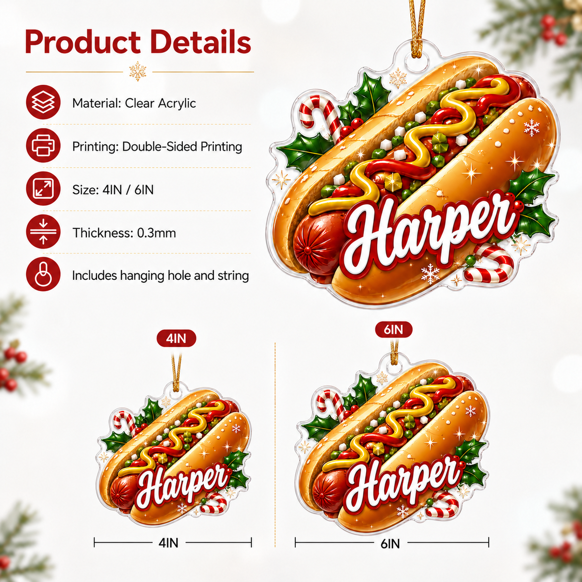 Custom Name Food Acrylic - Hot Dog
