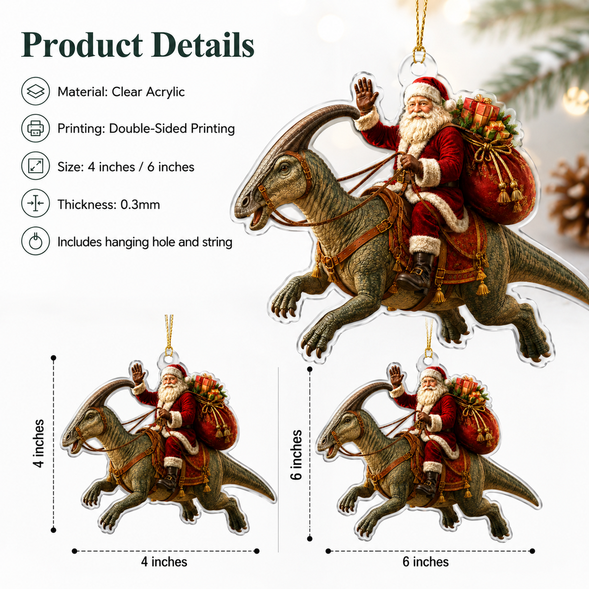 Dinosour With Santa Parasaurolophus