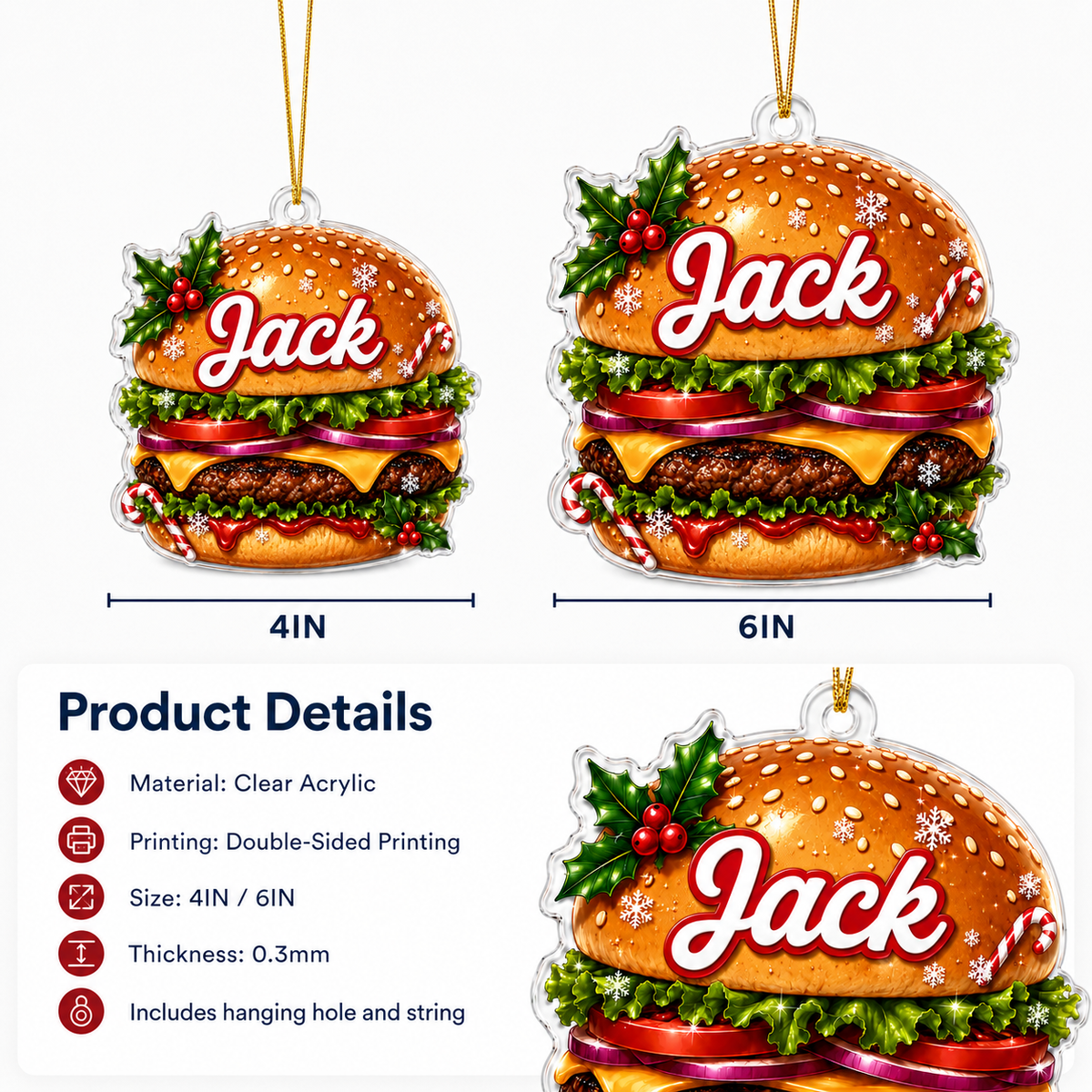 Custom Name Food Acrylic - Hamburger