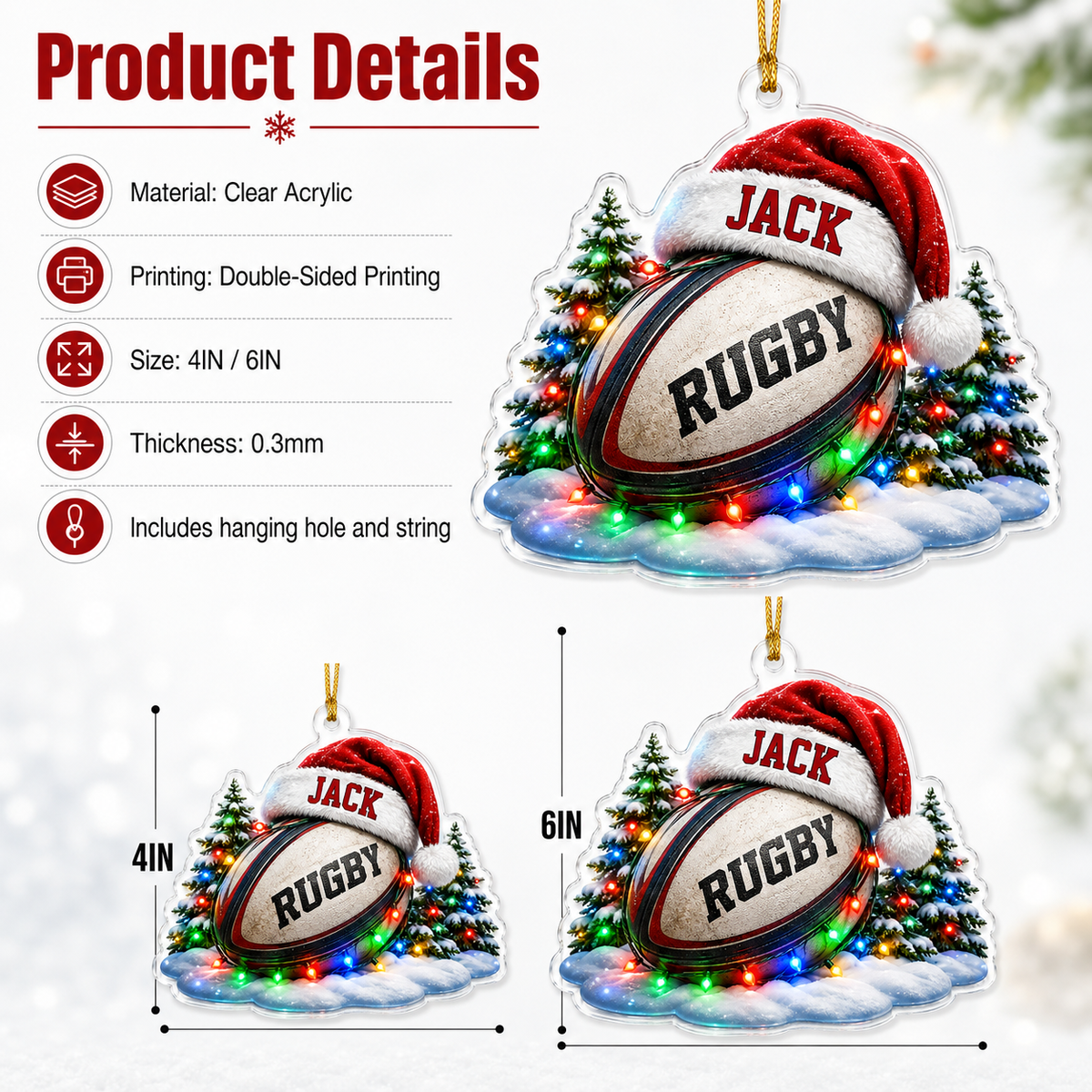 Custom Sports Christmas Acrylic - Rugby