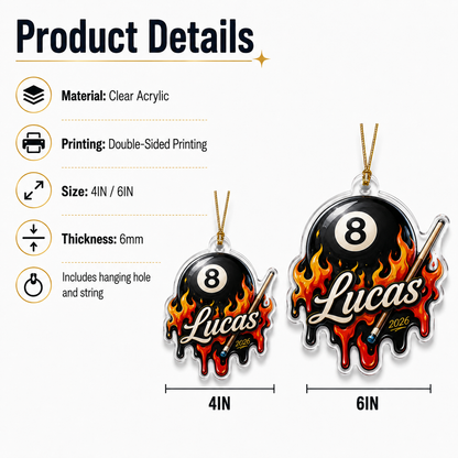 Custom Name Billiards Blazing 8 Ball Acrylic