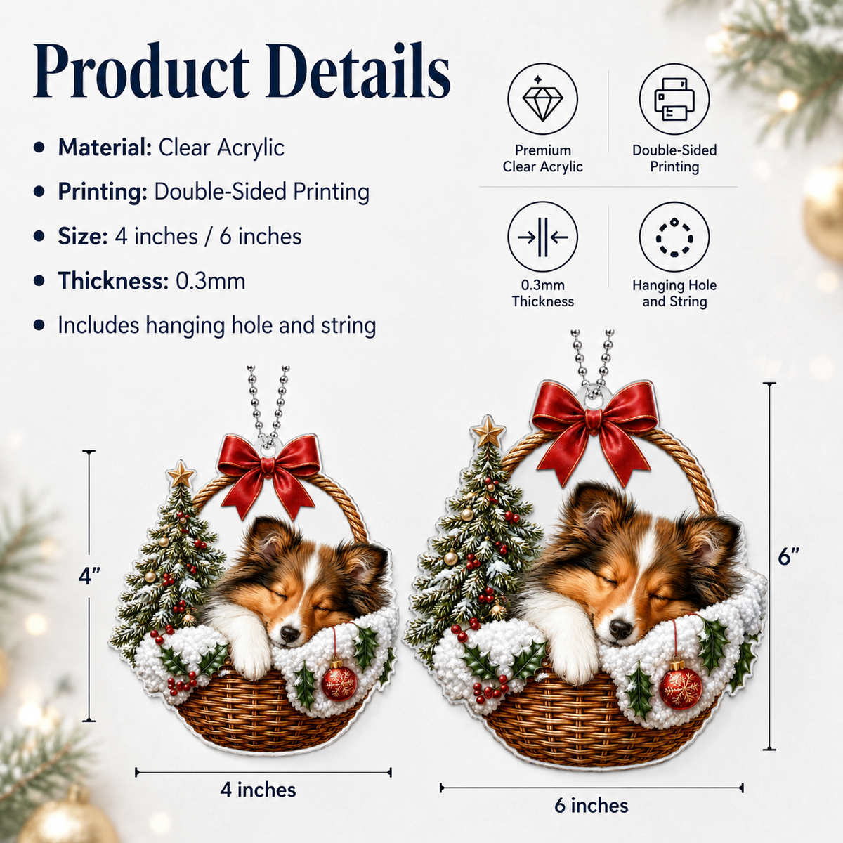 Dog Chrismast With Wicker Basket Sheepdog