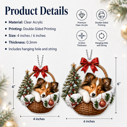 Dog Chrismast With Wicker Basket Sheepdog
