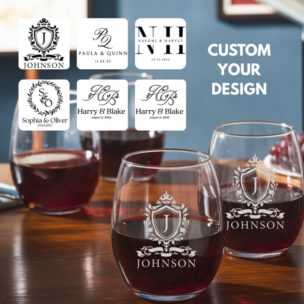 Personalized Bride and Groom Wedding Gifts, Custom Monogram Steamless Wine Glass | Wedding Bridesmaids Wine Glass | Engraved Wine Glass