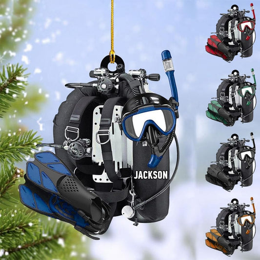 Personalized Diver Christmas Ornament – Custom Name Scuba Diving 2D Flat Acrylic Ornament, Gift for Divers and Ocean Lovers, Sport Holiday Decoration TSD7