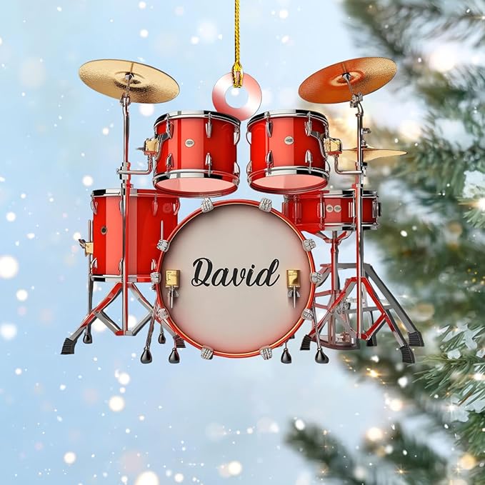Personalized Drum Set Ornament - Custom Acrylic Christmas Gift for Drummers & Music Lovers LL3