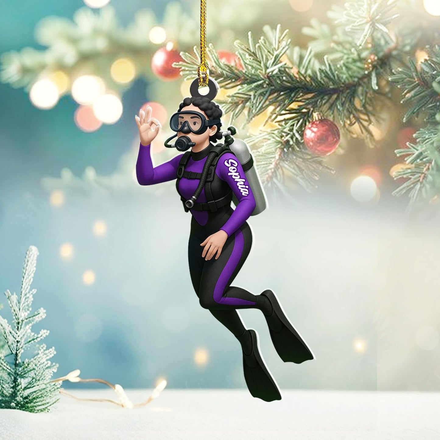 Custom Name Diving Ornament – Personalized Acrylic Scuba Diver Christmas Keepsake, Underwater Gift TSD21