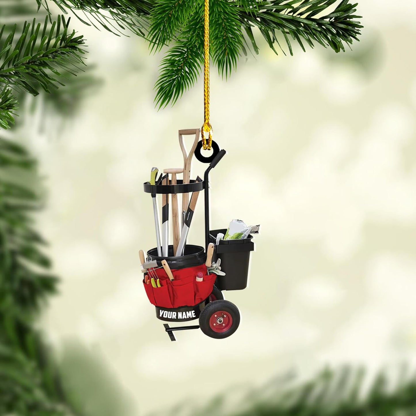 Personalized Gardening Acrylic Ornament – Custom Name Garden Tools Christmas Tree Decoration for Gardeners & Plant Lovers TG15