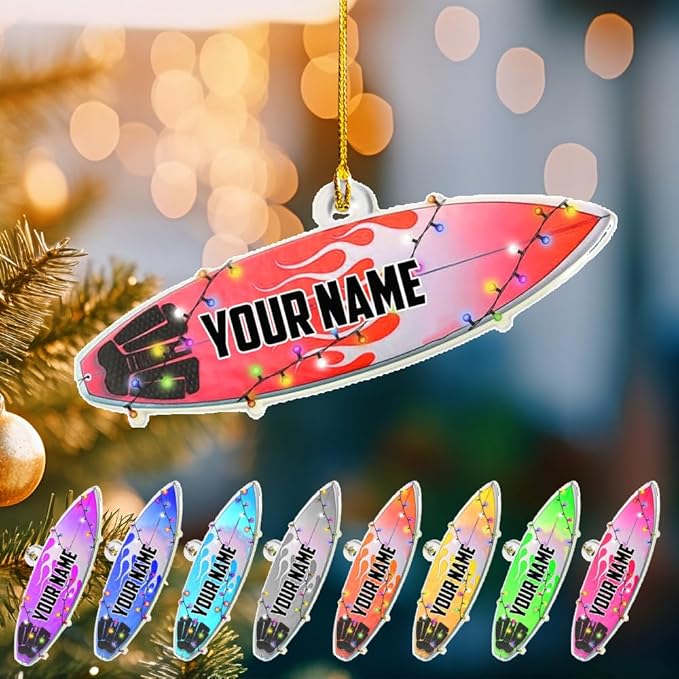 Personalized Surfboard Christmas Ornament - Surfing Tree Decoration Gift for Surfers LL9
