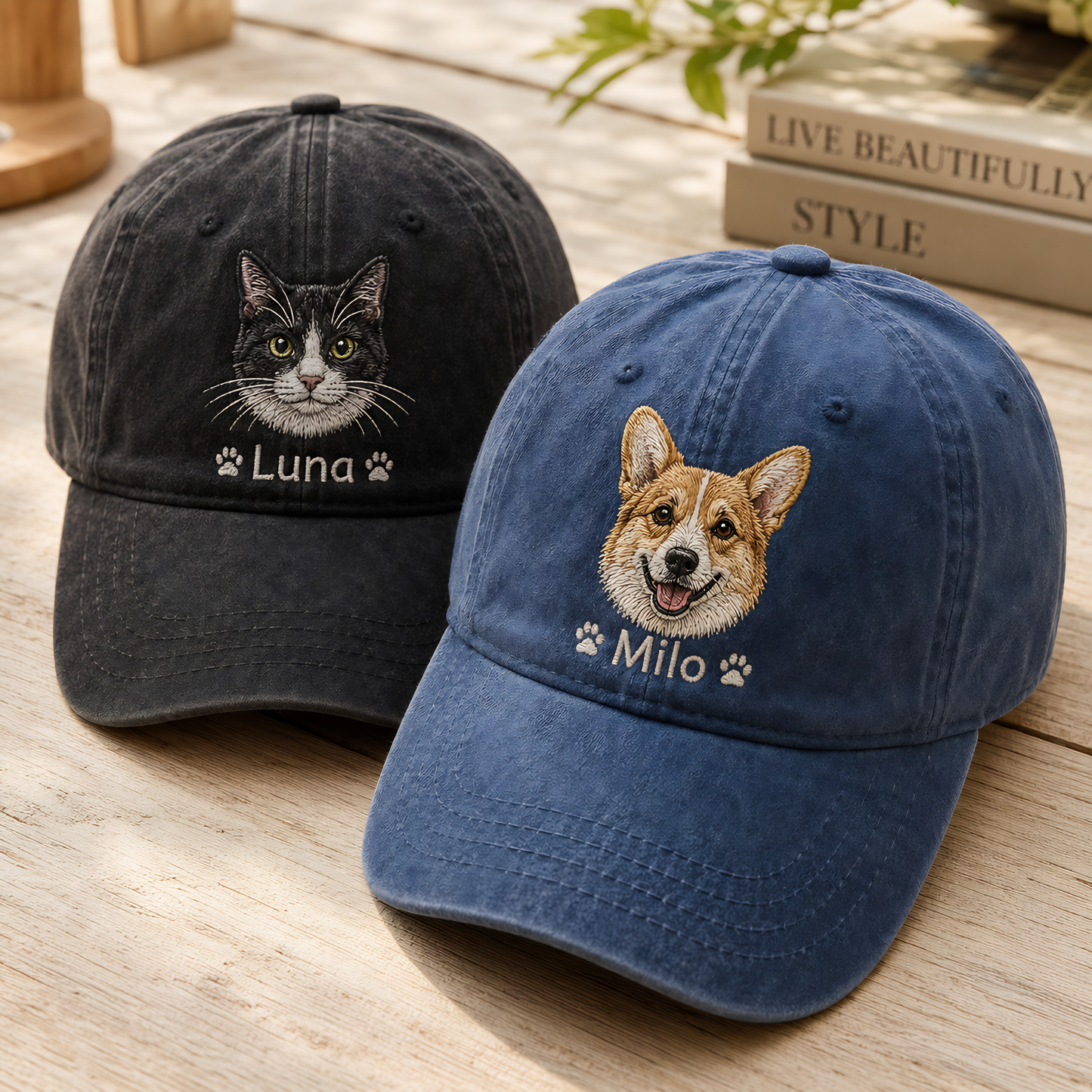 Custom Dog Name Embroidered Hat, Personalized Pet Portrait Vintage Cap THUC99