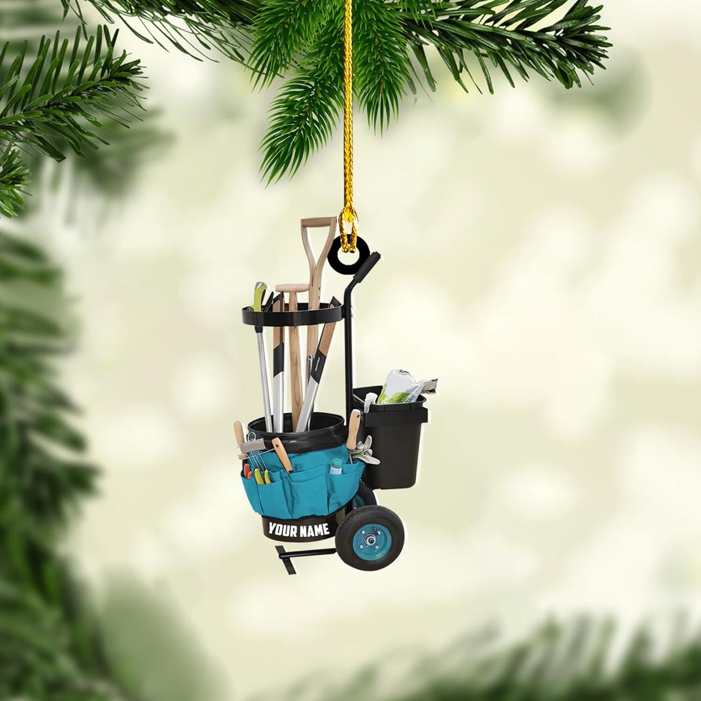 Personalized Gardening Acrylic Ornament – Custom Name Garden Tools Christmas Tree Decoration for Gardeners & Plant Lovers TG15