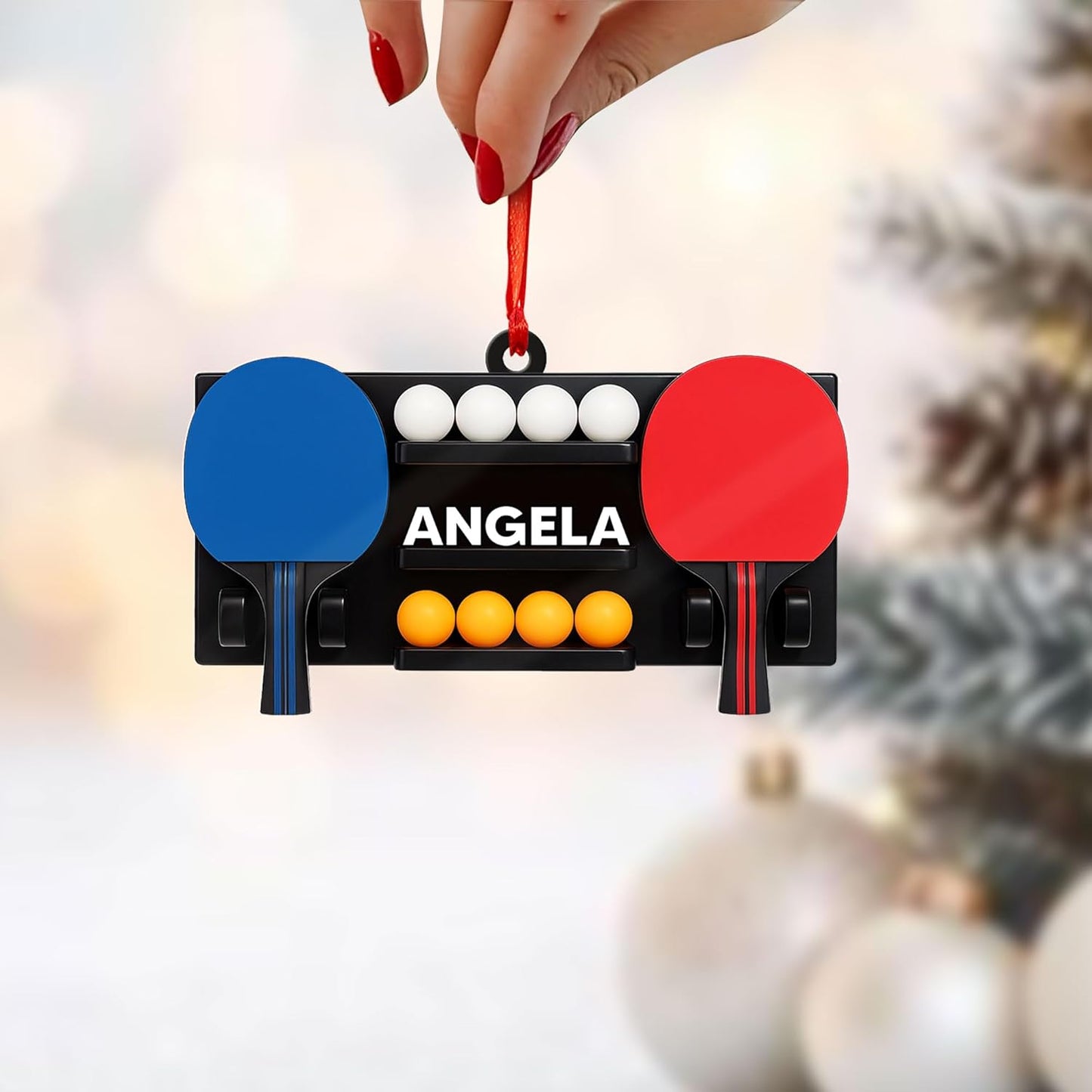 Custom Table Tennis Christmas Ornament – Personalized Ping Pong Player Gift, Acrylic 2D Flat Holiday Decoration, Unique Xmas Keepsake TT6