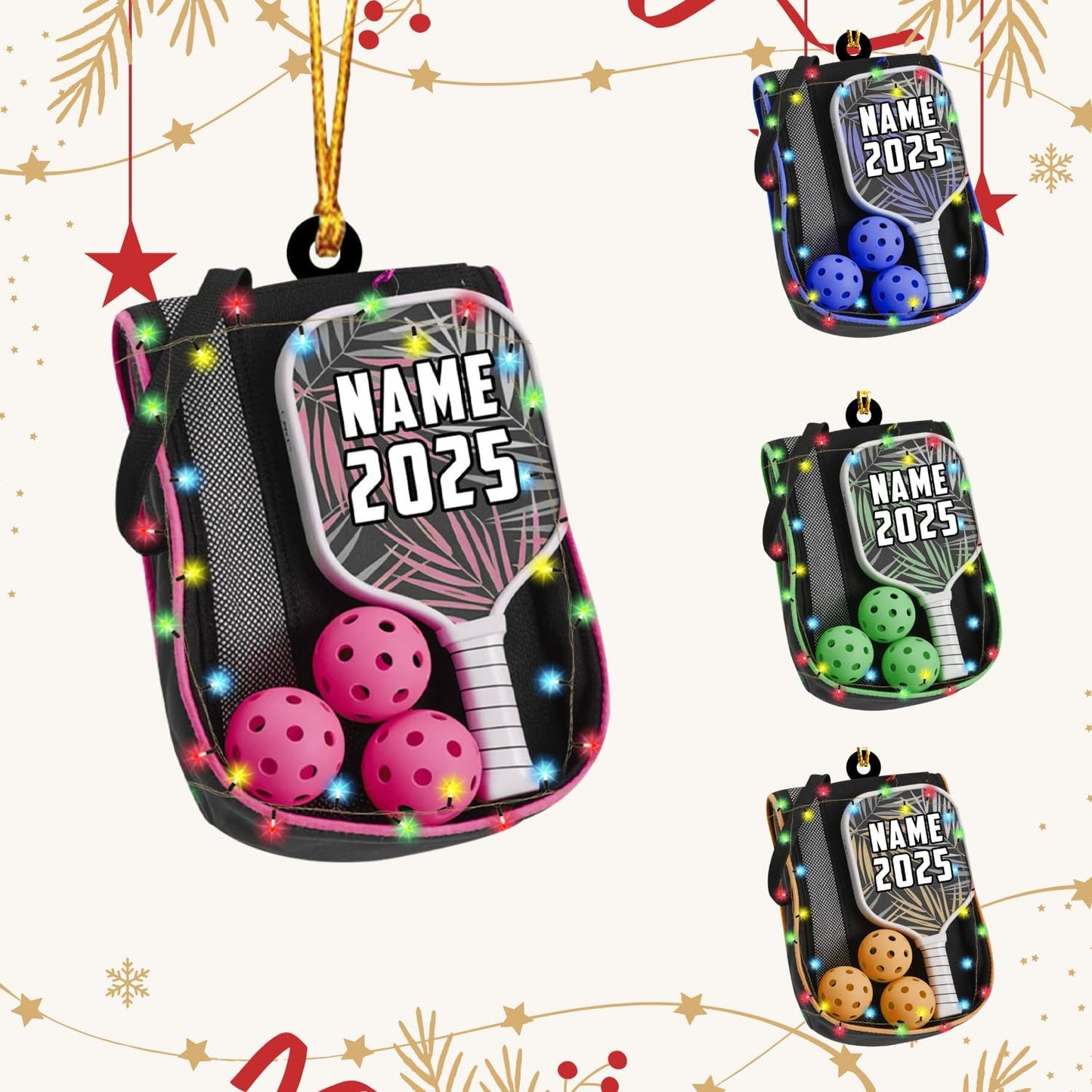 Custom Name and Year Pickleball Bag Ornament – Pickleball Christmas Ornament 4