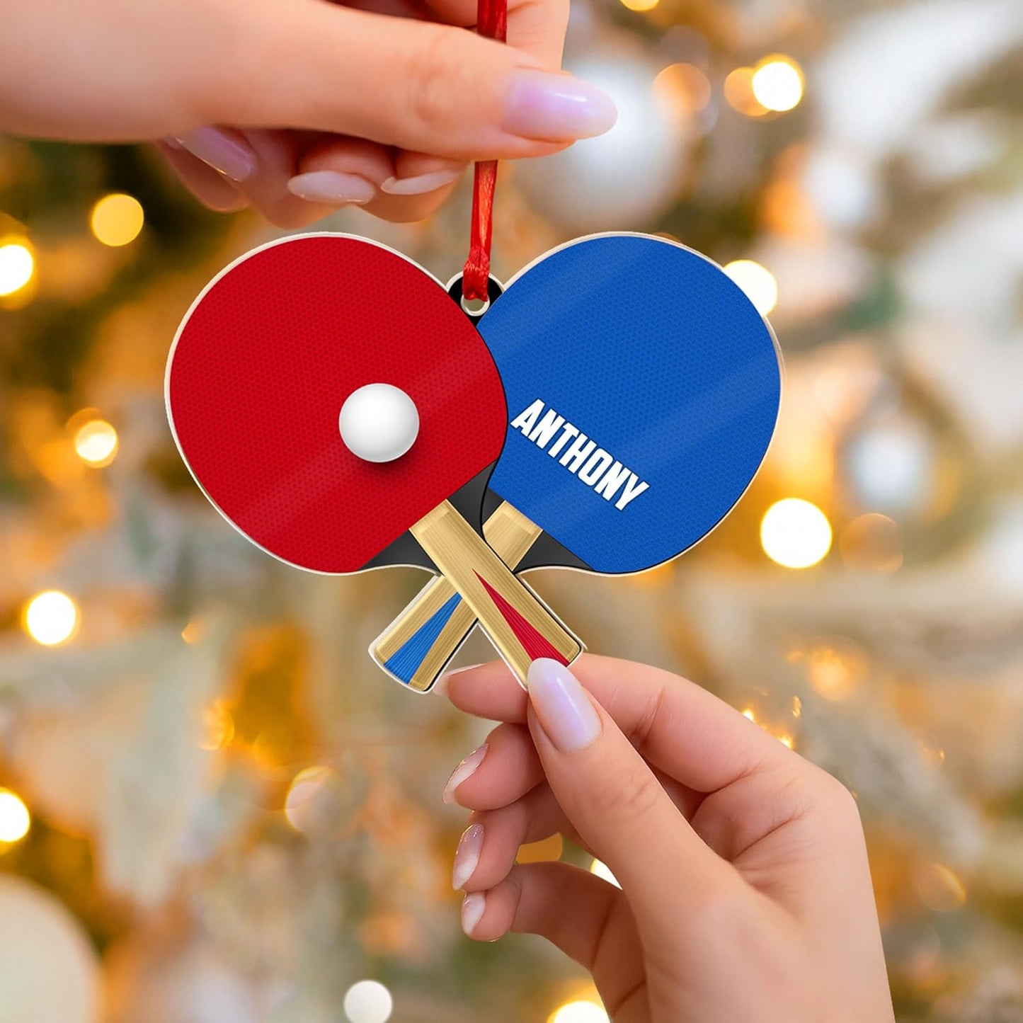 Personalized Ping Pong Christmas Ornament – Custom Name Acrylic 2D Flat Table Tennis Ornament, Holiday Decoration, Gift for Table Tennis Players TT1