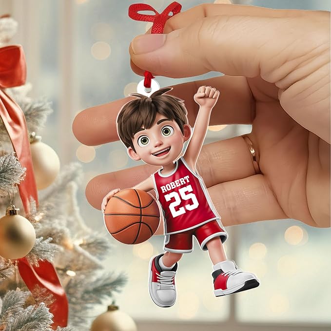 Personalized Basketball Christmas Ornament – Custom Name Acrylic Ornament, Sports Holiday Decoration, Basketball Player Gift N17