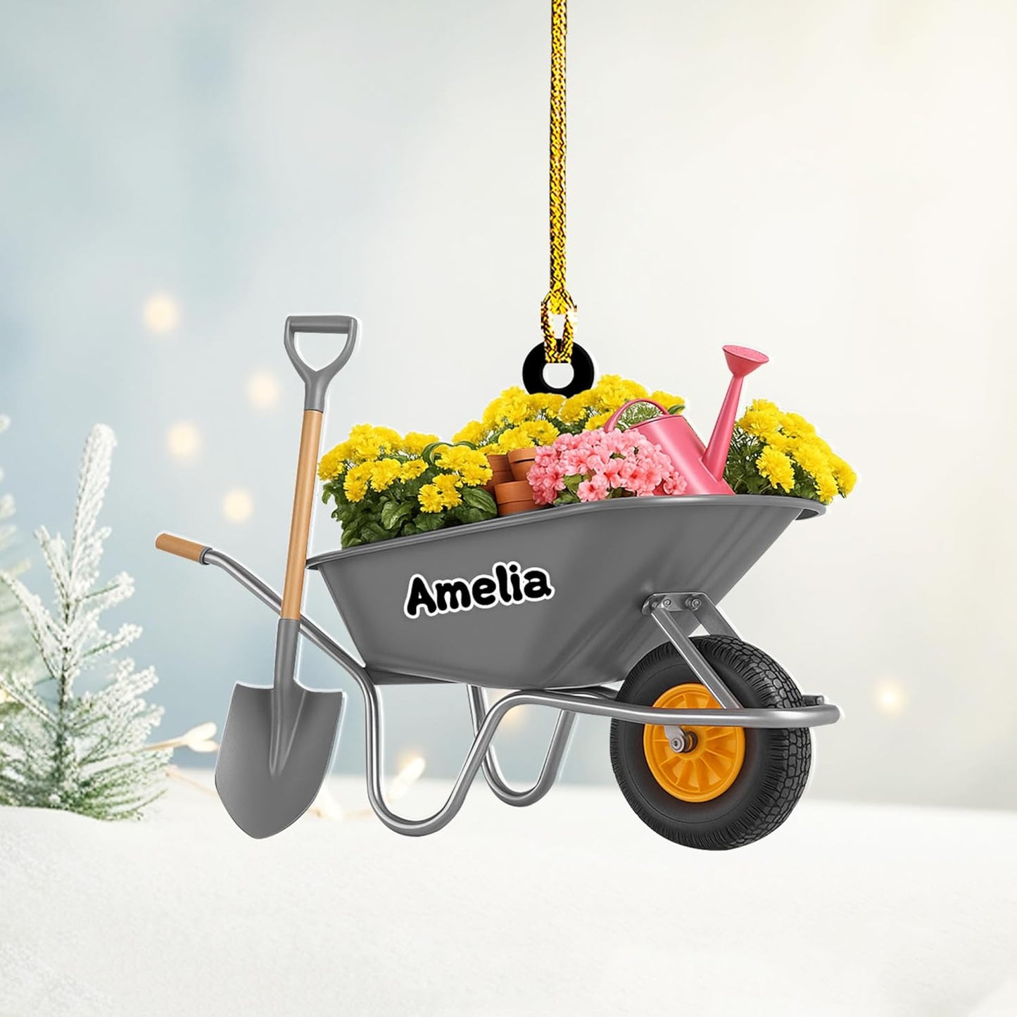 Personalized Gardening Acrylic Ornament – Custom Name Garden Tools Christmas Tree Decoration for Gardeners & Plant Lovers TG3