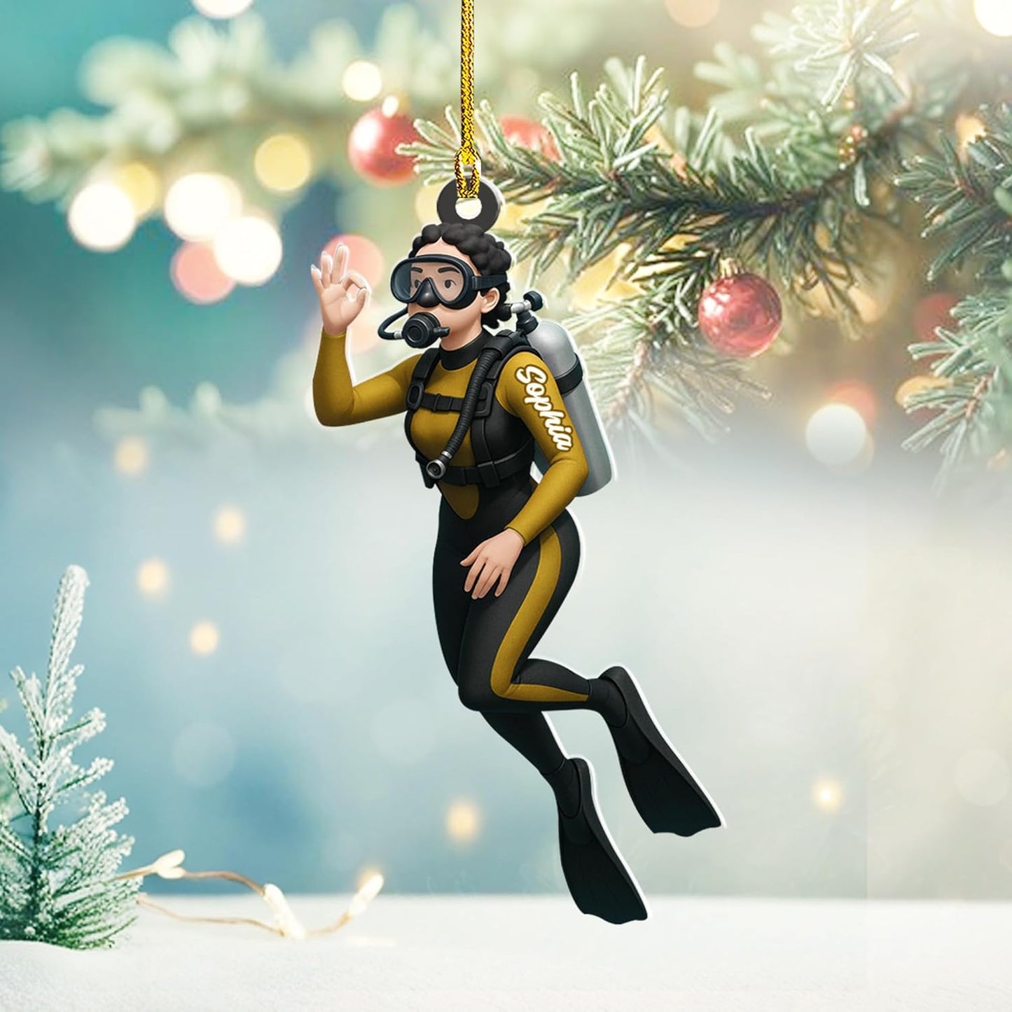 Custom Name Diving Ornament – Personalized Acrylic Scuba Diver Christmas Keepsake, Underwater Gift TSD21