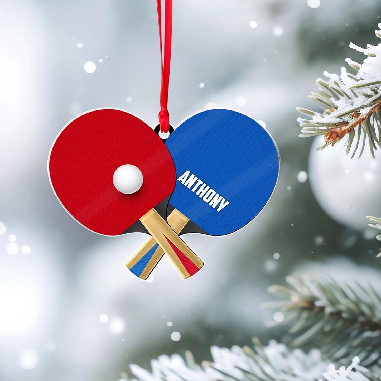 Personalized Ping Pong Christmas Ornament – Custom Name Acrylic 2D Flat Table Tennis Ornament, Holiday Decoration, Gift for Table Tennis Players TT1