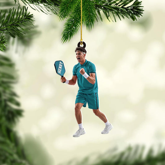 Custom Face & Name Pickleball Player Ornament – Pickleball Christmas Ornament Style 9
