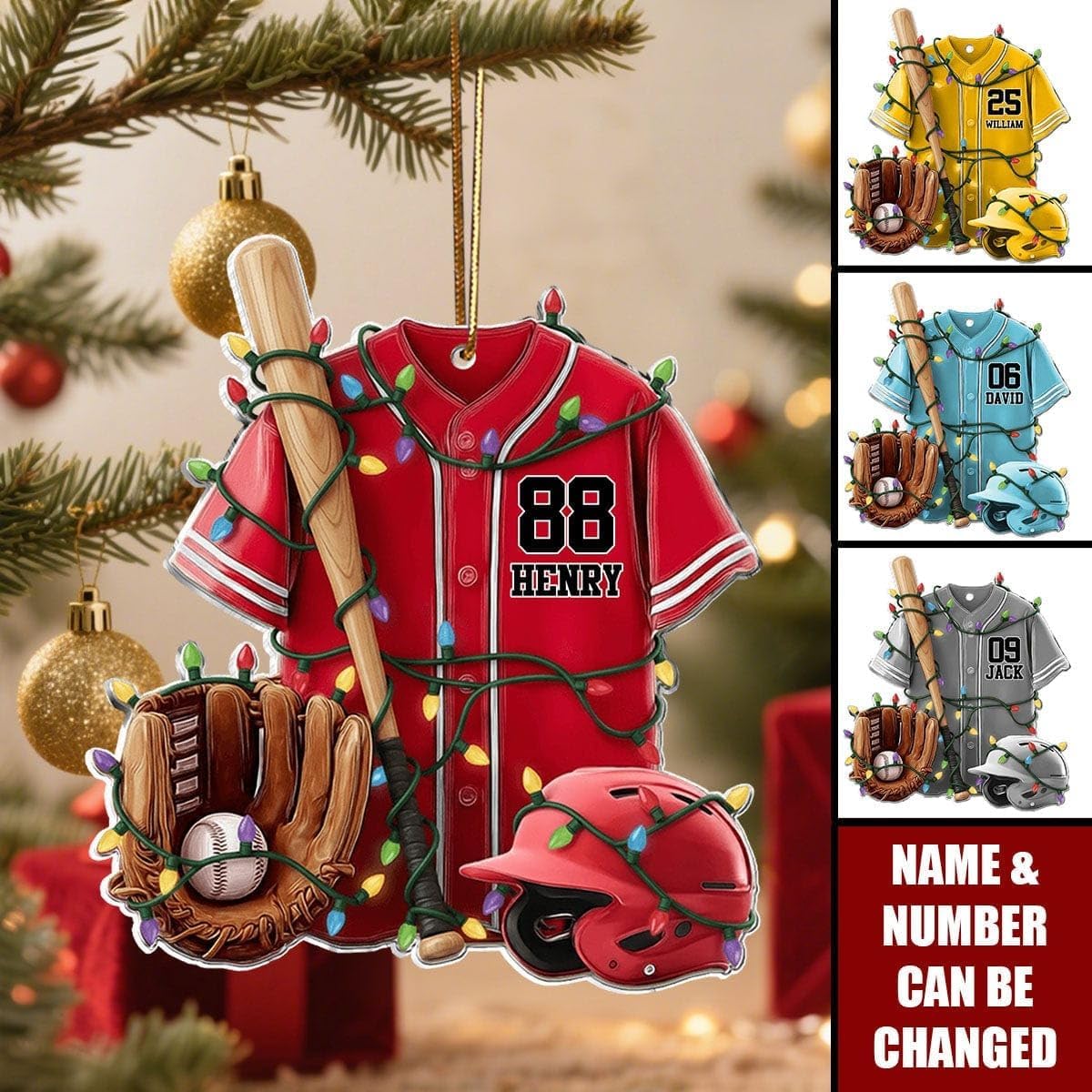 Personalized Baseball Christmas Ornament – Custom Name Acrylic Ornament, Sports Holiday Decoration, Baseball Player Gift TH23