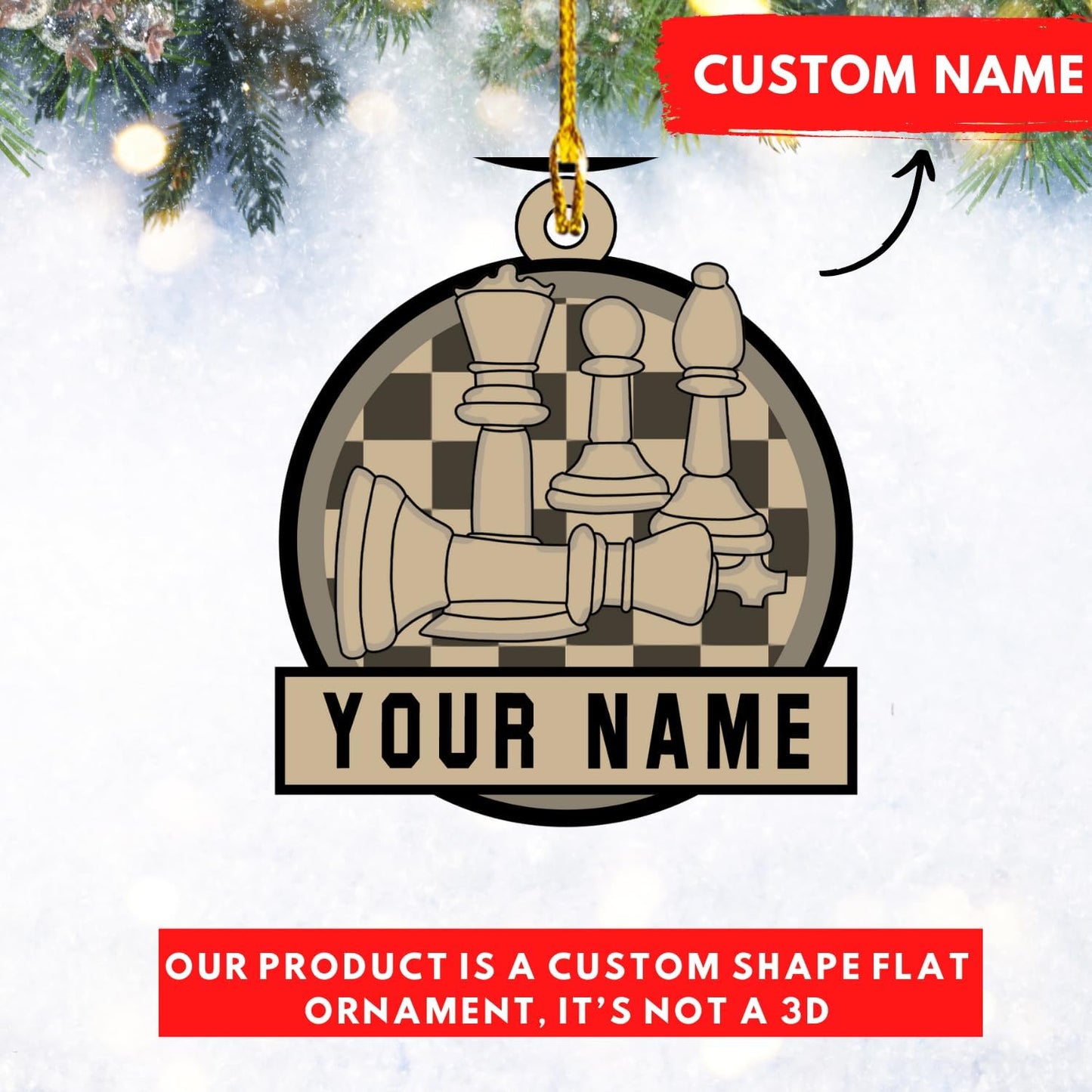 Personalized Name Chess Ornament Gift for Men Women Chess Team Player N05