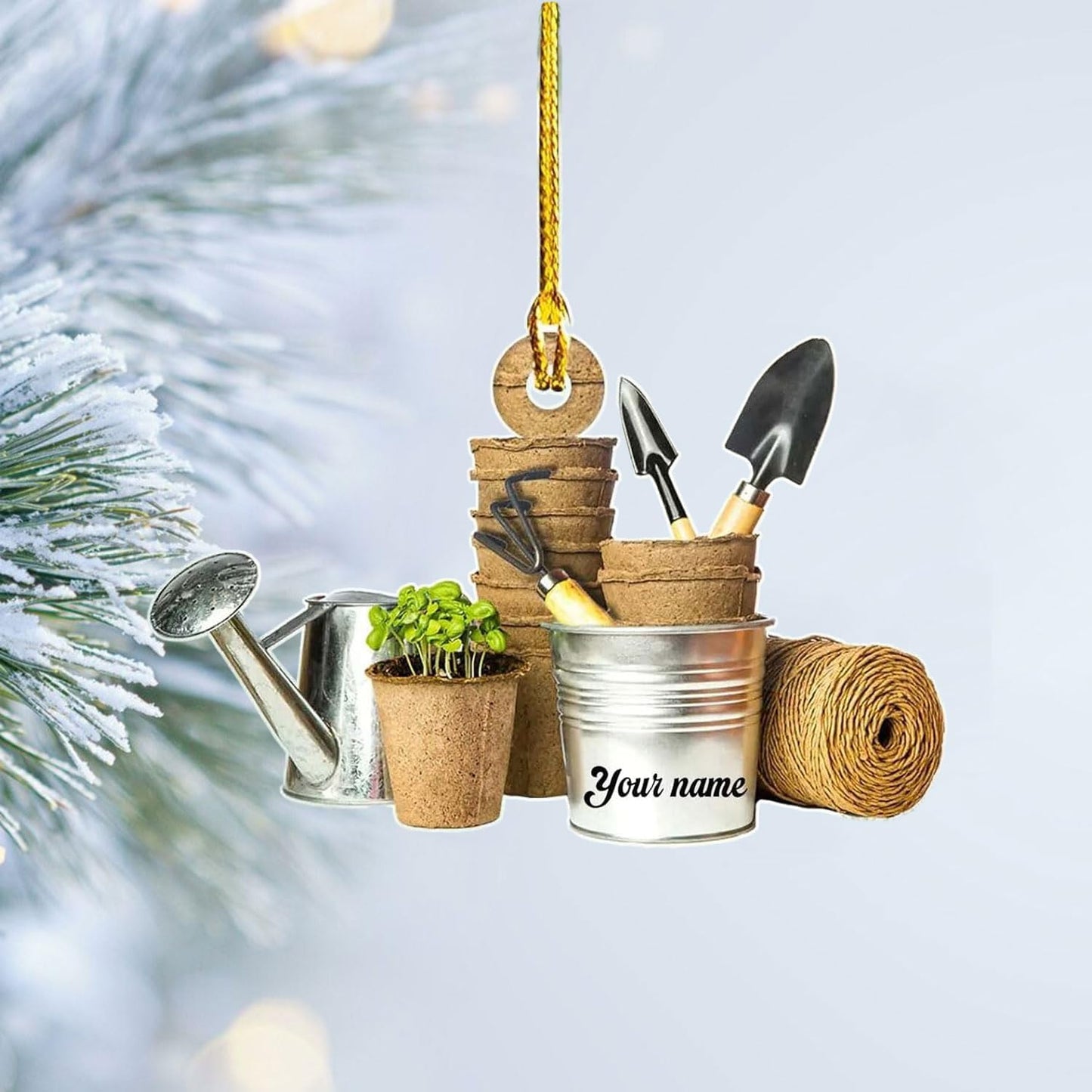 Custom Gardening Ornament with Name – Garden Tools Acrylic Christmas Decor for Gardeners & Green Thumb Lovers TG42