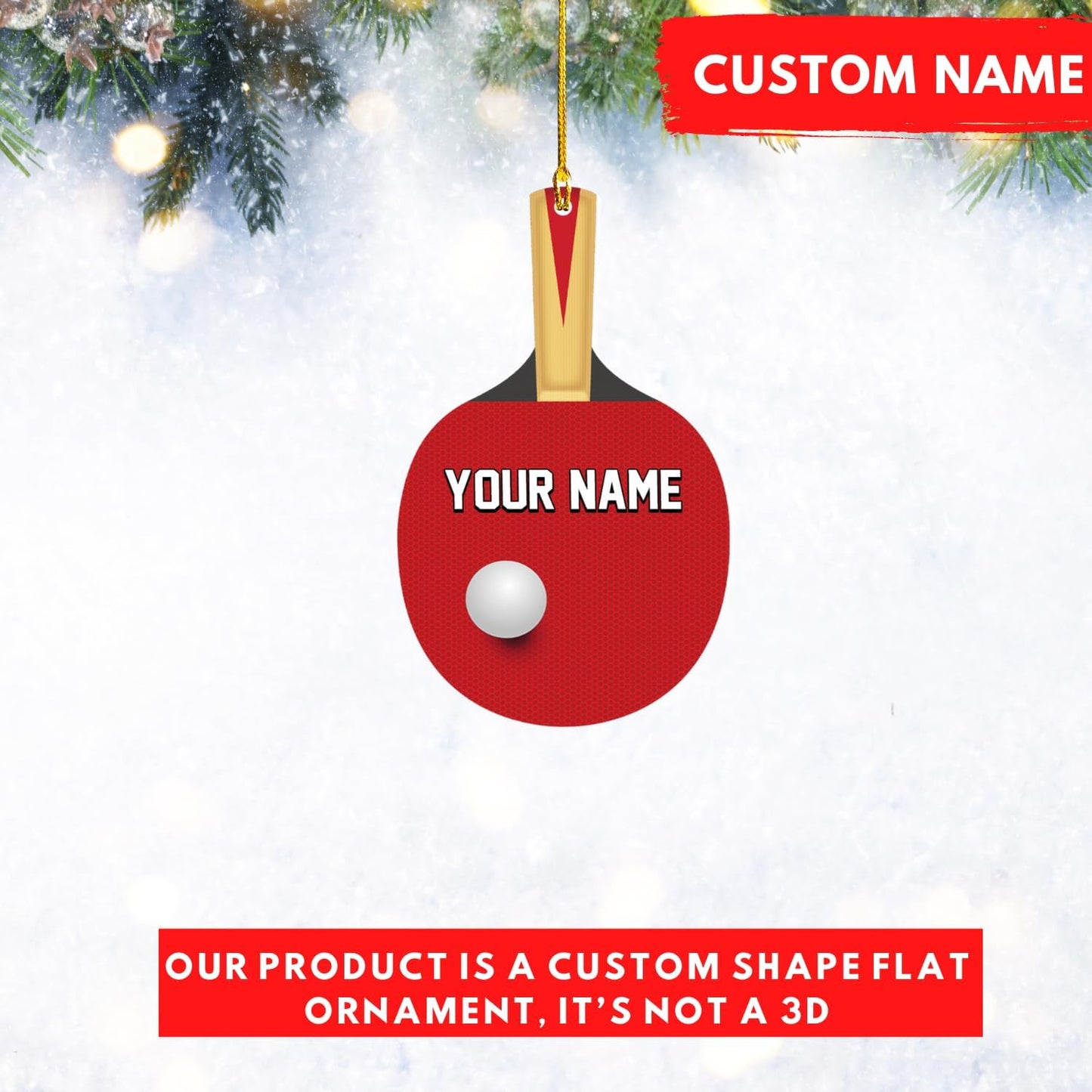 Custom Ping Pong Christmas Ornament – Personalized Acrylic Table Tennis Gift, Sport Holiday Tree Decoration, Flat 2D Design TT12