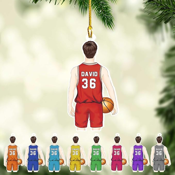 Personalized Basketball Christmas Ornament – Custom Name Acrylic Ornament, Sports Holiday Decoration, Basketball Player Gift N10