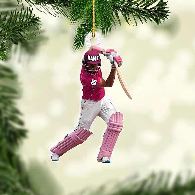 Personalized Cricket Christmas Ornament 2025, Custom Cricket Bat Ornament NO2
