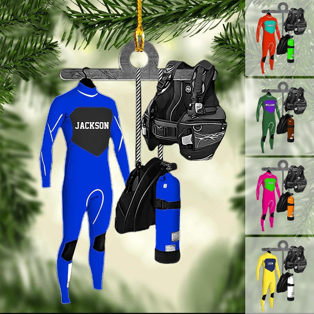 Personalized Diver Ornament – Custom Name Acrylic 2D Flat Scuba Diving Christmas Decoration, Sport Gift TSD8