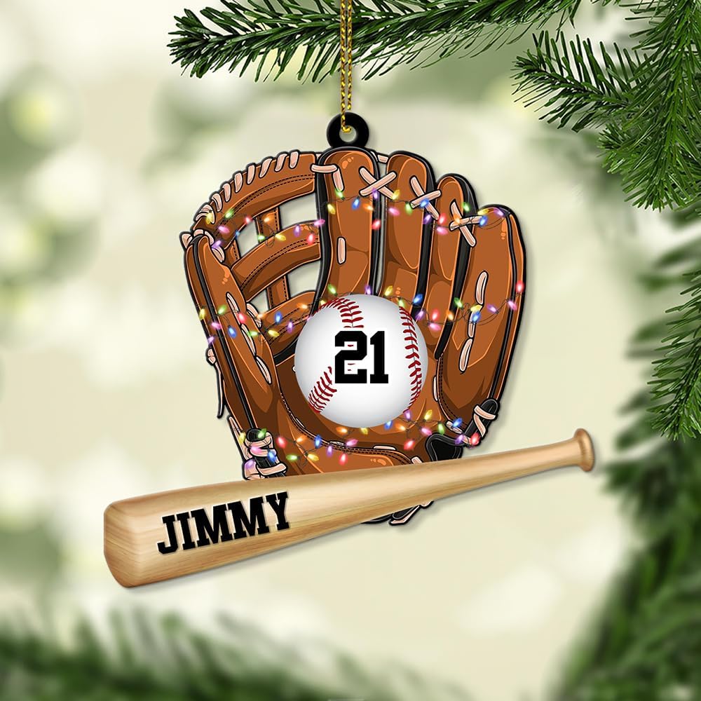 Personalized Baseball Christmas Ornament – Custom Name Acrylic Ornament, Sports Holiday Decoration, Baseball Player Gift TH4